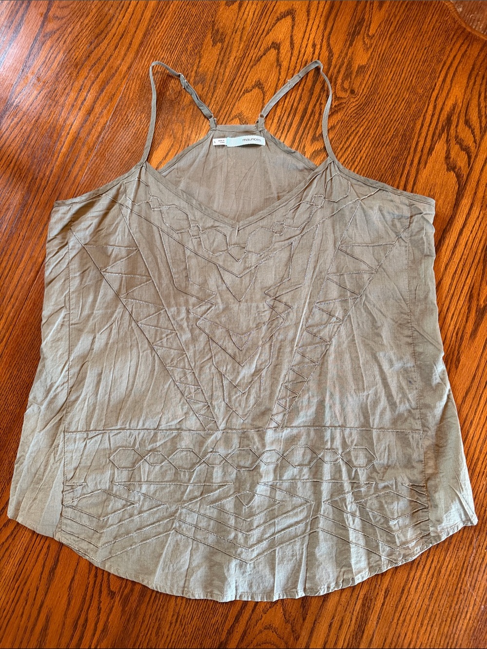 Maurices Taupe Embroidered V‑Neck Strappy Tank Top